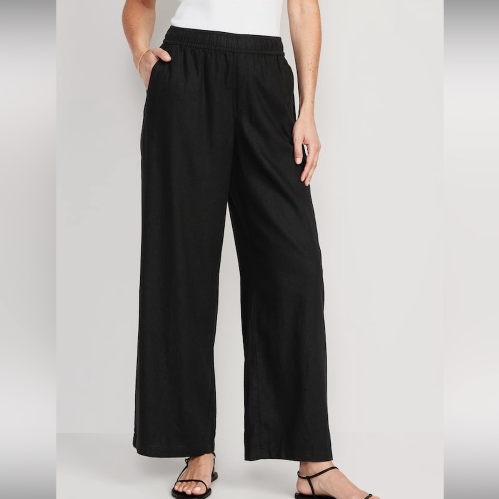 Old Navy, high waisted, wide leg, linen-blend pants, black, size large petite